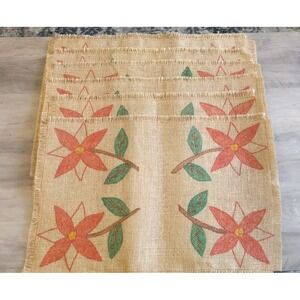 Set‎ Of 6 Burlap Placemats Floral Boho Farmhouse Rustic Fall Autumn Orange Green